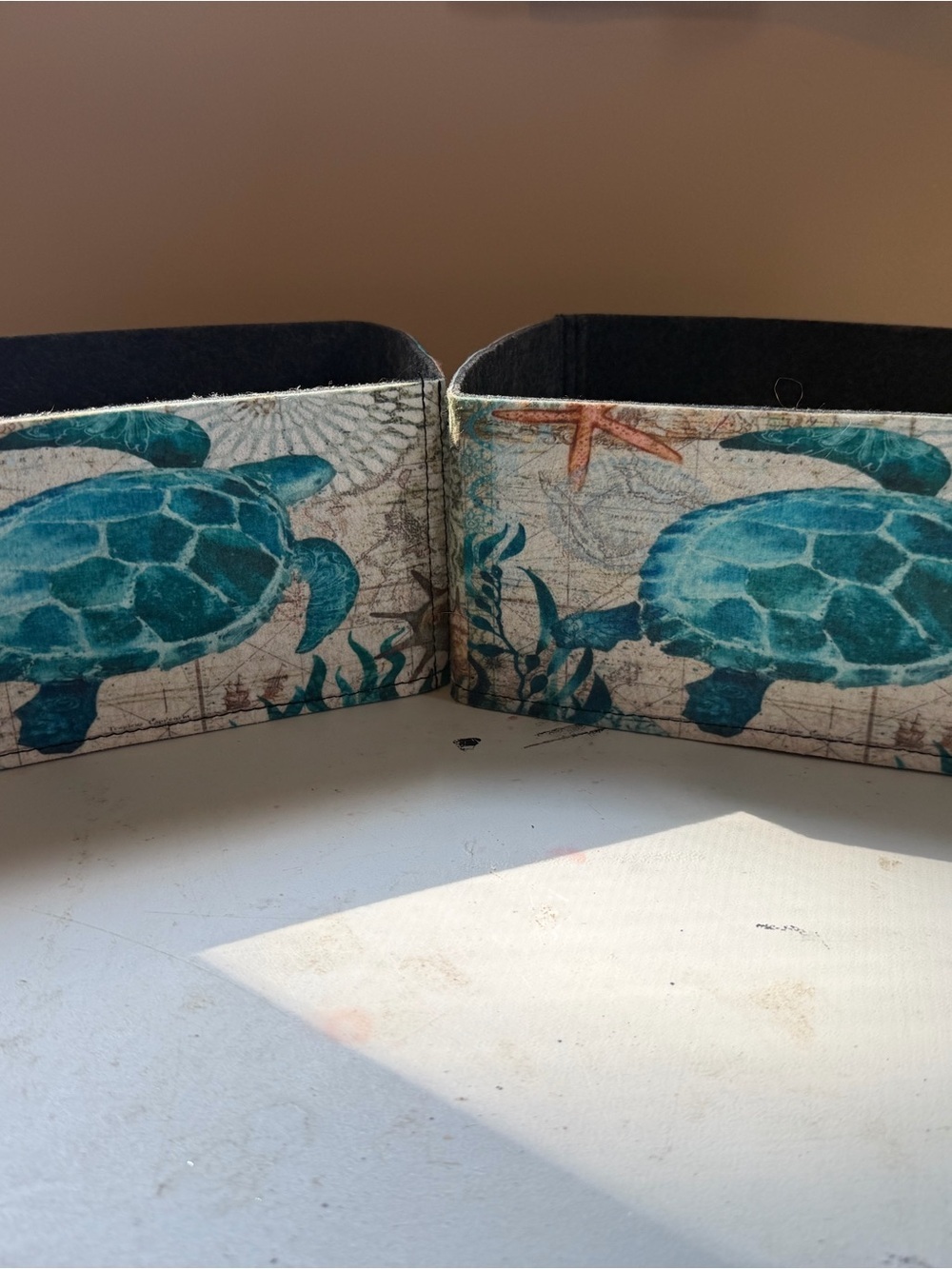Sea Turtle Decorative Storage Box Set - Teal Accent
